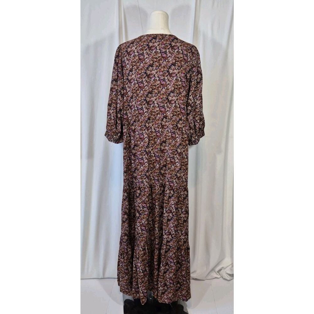 Natural Life Boho Prairie Floral Tiered Purple Brown Maxi Dress Medium - Picture 8 of 12